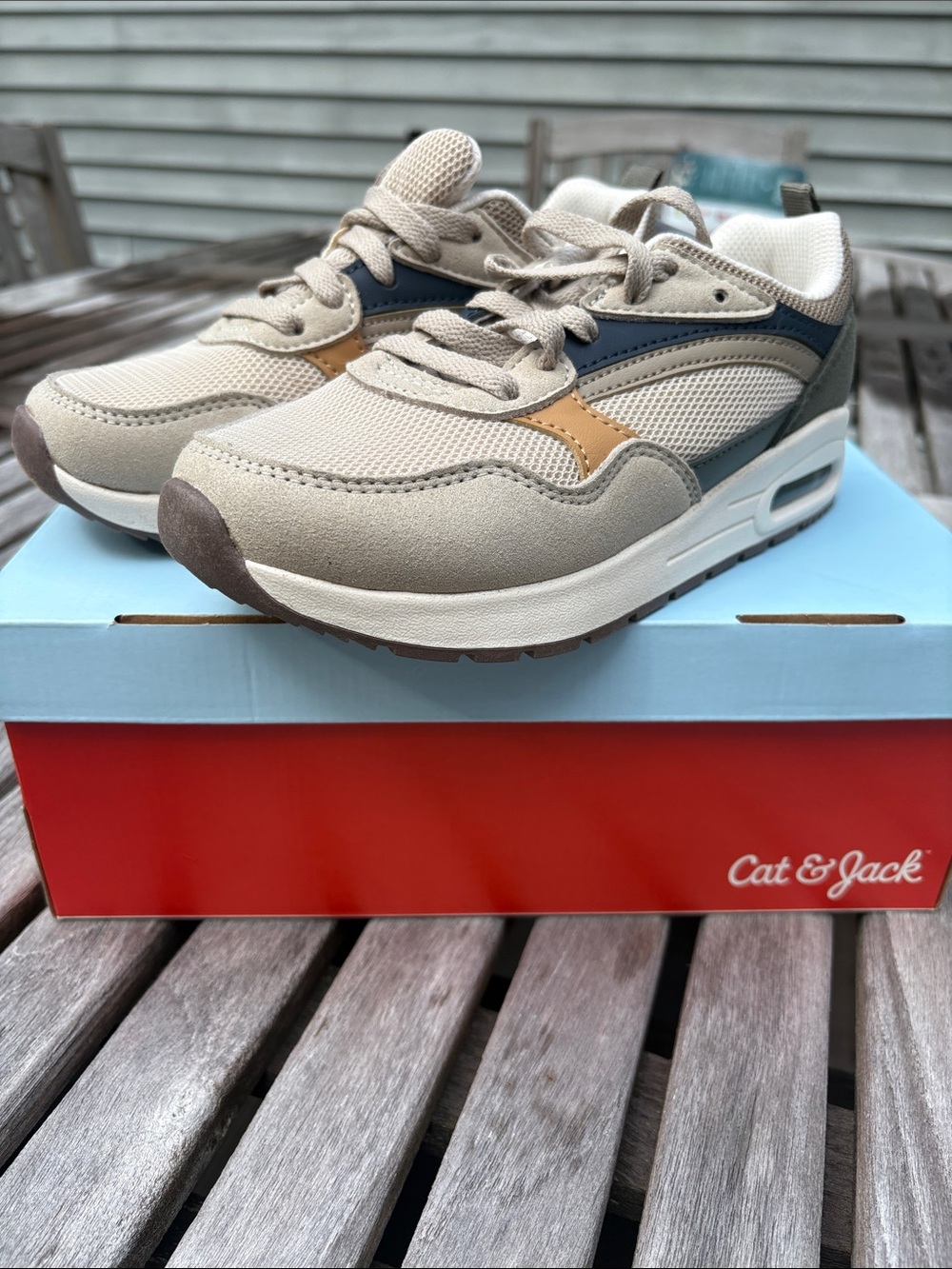 Cat & Jack Beige Sneakers with Tan & Navy Details